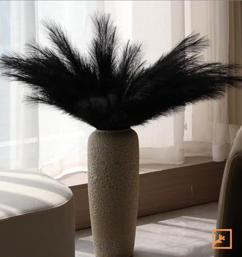 ZIFTY 63-Piece Large Tall Faux Black Pampas Grass (7 Hand-Bundled Packs of 9), 38 in/3.1FT Fluffy Artificial Flowers, Gothic Floor Vase Filler for Bedroom Bathroom, Modern Halloween Graduation Decor - color: Black, size: 38in 7pcs