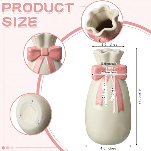 Jingmore Pink Bow Ceramic Vase for Flowers 9.3 Inch Cute Coquette Spring Decorative Porcelain Vase for Fresh/Artificial Flowers Wedding Table Centerpiece Living Room Pink Home Decor