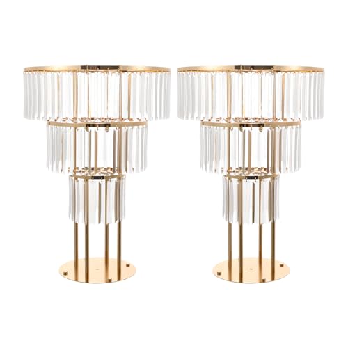 2Pcs 3 Tiers Wedding Centerpieces Vase, 28.34" Tall Wedding Centerpieces Crystal Flower Stand, 3-Tier Crystal Vase with 11" Round Base for Party Event Home Decoration (Gold) - color: 3 Tiers+gold+11"round Base