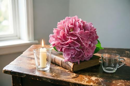 4 Pcs Faux Hydrangeas Real Touch Hydrangea Artificial Flowers Latex Large Fake Flower Long Stems for Wedding Home Party Table Centerpieces Decor (Pink) - color: Pink