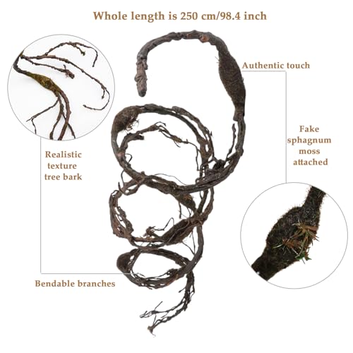 98.4in Artificial Creepy Flexible Tree Branches Halloween Wreath Moss Vines | Bendable Twisted Plants Twigs Wall Hanging Grape Garland Faux Wood Tree Trunk Cherry Blossom Outdoor Jungle Arch Decoration