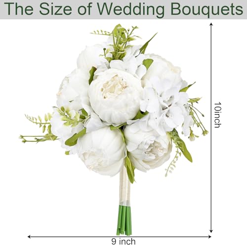 White Bridesmaid Bouquet for Wedding, an Artificial Silk Peonies Flowers Bouquet for Marriage Decorations - color: White