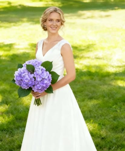 50 Pack Artificial Purple Hydrangea Flowers with Leaves, 6 Inch Silk Flower Heads, DIY Mother's Day Wedding Decor Set with 100 Leaves, 50 Stems - color: Purple