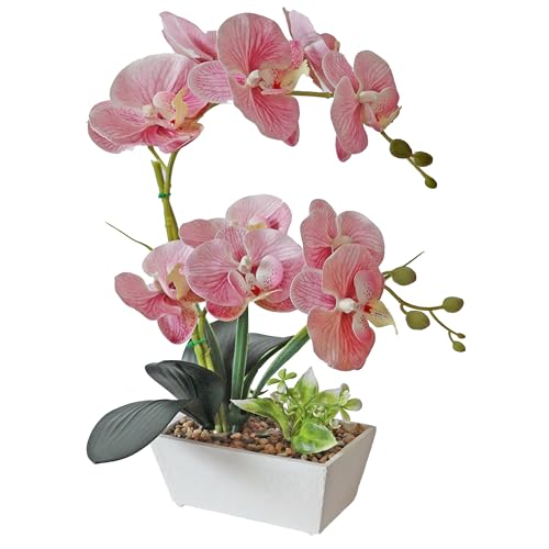 Pink Orchids Artificial Flowers Faux Orchid Plant Indoor Phalaenopsis Look Real With Pot Table Centerpieces Arrangement Lifelike Elegant Home Decor Dining Room Table Shelves Kitchen Decorative Flowers - color: Pink
