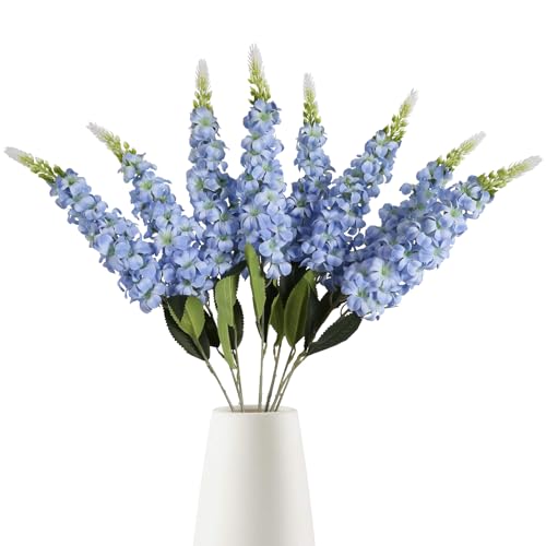 IPOPU 8PCS Snapdragon Artificial Flowers Blue Delphinium Artificial Silk Flowers Long Stem Hyacinths Fake Flowers for Wedding Home Outdoor Floral Arrangements Centerpiece Table Decorations (Baby Blue) - color: Baby Blue