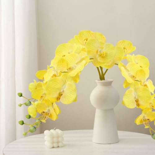 XZJMY Artificial Phalaenopsis Flowers,27.5" Fake Orchid Stems,Real Touch Orchid Flower Silk Phalaenopsis for Home Decor Wedding Centerpieces (4, Yellow) - color: Yellow