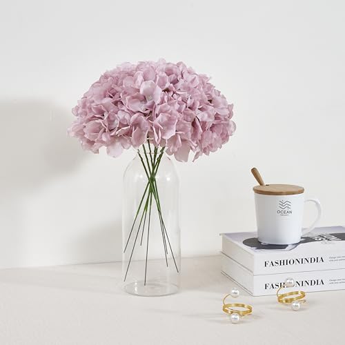 Artificial Hydrangea Flowers Dusty Purple Heads 10 Fake Hydrangea Silk Flowers for Wedding Centerpieces Bouquets DIY Floral Decor Home Decoration with Stems(VASE NOT Included) - color: 10pcs Dusty Purple, size: Large