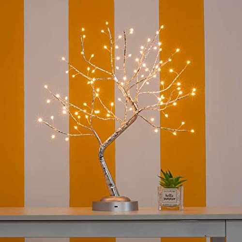 FUCHSUN 90 LED Bonsai Tree Light, Tabletop Artificial Tree Lamp for Bedroom Living Room Christmas Home Decor, Battery/USB Operated (Warm White Glow) - color: Warm White Glow-silver Branch-big Led