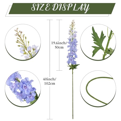 IPOPU 40" Delphinium Artificial Flowers 5PCS Faux Delphinium Larkspur Silk Flowers Long Stem Artificial Flowers for Home Wedding Floral Arrangement Centerpiece Decor(Light Blue) - color: Light Blue