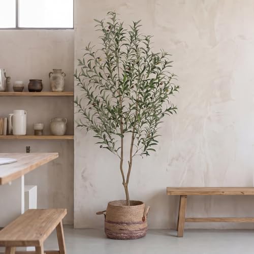 Artificial Olive Tree 6FT Tall Faux Olive Tree Artificial Indoor with Natural Wood Trunk and Lifelike Fruits Realistic Black Potted Interior for Home Office Living Room Decor