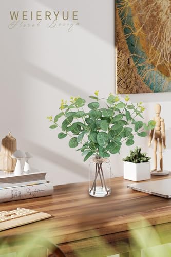 Artificial Eucalyptus Stems in Glass Vase with Faux Water,Artificial Plants Eucalyptus Leaves for Shelf Desk Bathroom Farmhouse Room Coffee Table Home Decor, Central Decoration. - color: Eucalyptus Leaves 2