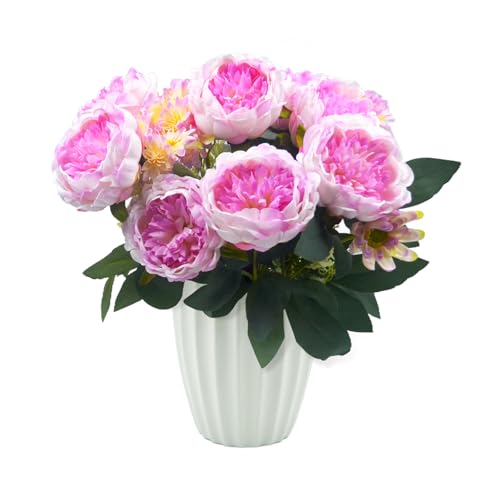 Peonies Artificial Flowers, Fake Peony Bouquet, Realistic Faux Peony Silk Flowers for Wedding, Home Décor, and Table Centerpieces – Ideal for Arrangements and Special Occasions 2 Bouquets (Light Pink) - color: Light Pink