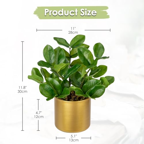 Briful Faux Plants Indoor Artificial ZZ Plant with Gold Pot 11.8in Realistic Fake Silk Plants for Home Office Bathroom Kitchen Dining Table Centerpiece Decoration - color: Gold Pot Small