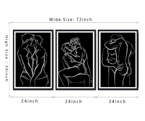 3 Piece Naked Gay Men Canvas Wall Art Black and White Body Line Posters Man Lover Couple Prints Artwork Wall Decor for Apartment Bedroom Bathroom Hotel Framed Ready to Hang 24x36inchx3pcs - color: Art02, size: 24x36x3Pcs Black Framed