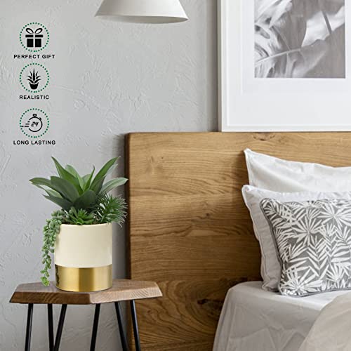 Hollyone Large Artificial Succulents Plants Faux Succulents 12" Fake Succulent Plants in Gold Ceramic Pot Succulent Plant for Desk Modern Home Living Room Office Table Shelf Decor - color: Mercury - Gold 2