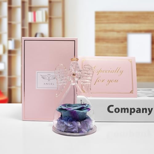 Miofula Gifts for Mom Birthday Gifts for Women, Preserved Flowers Rose in Glass Angel Figurines, Fresh Flowers for Delivery Anniversary Forever Real Roses Gifts for Mothers Grandma Her Wife Girlfriend - color: Starry Sky