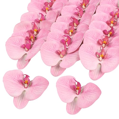 20 PCS Pink Artificial Orchid Flower Heads,4.3'' Real Touch Latex Butterfly Orchid Faux Phalaenopsis Flowers Bulk for Wedding DIY Crafts Hair Accessories Table Centerpieces Home Decor(Pink) - color: Pink