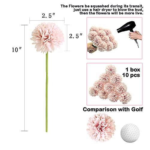 10Pcs Artificial Fake Flower Plants Silk Chrysanthemum Ball Hydrangea Arrangements Wedding Bouquets Decor Home Kitchen Garden Party Table Floral Centerpieces DIY (Light Pink) - color: Light Pink