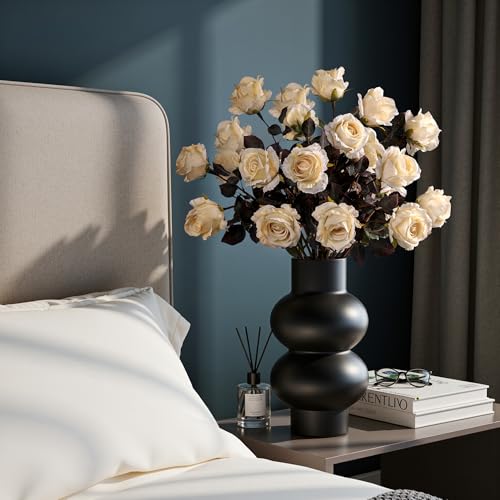 Artificial Flowers Artificial Roses 23.2In Fake Roses Long Stem Artificial Flowers for Tall Vase Silk Rose Suitable for Indoor Decor Wedding Party Decor DIY Bouquet Autumn (Milky White，20PCS) - color: Milky White