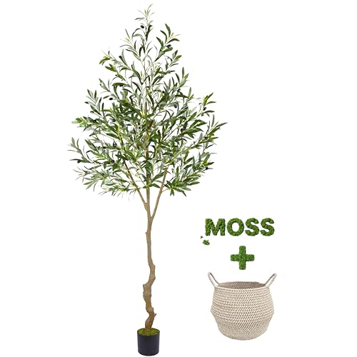 Warmplants Artificial Olive Tree, 7ft Tall Fake Olive Leaves Plant with Basket, Indoor Outdoor Faux Olive Topiary Silk Tree for Home Livingroom Office Décor - size: 7ft