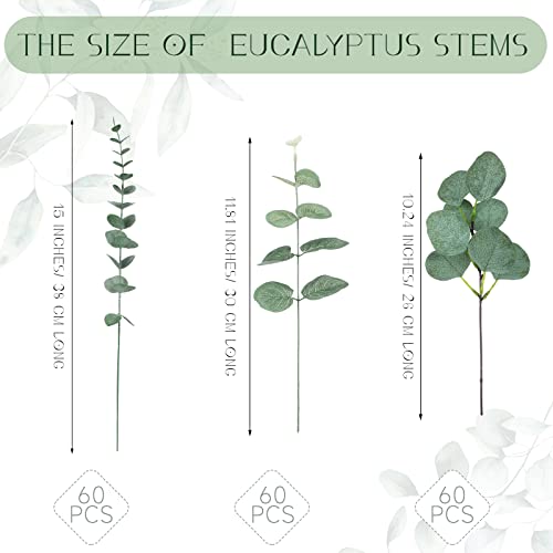 Giegxin 180 Pcs 3 Kinds Mixed Artificial Eucalyptus Leaves Stems Bulk Silver Dollar Leaves Picks Dried Eucalyptus Bundle Faux Spray for Wedding Vase Bouquet Floral Arrangement (Green) - color: Green