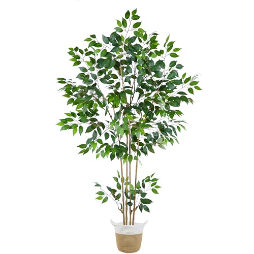 Warmplants Artificial Ficus Tree, 6ft Tall Silk Fake Ficus Leaves Plant with Basket, Indoor Outdoor Faux Greenery Tree for Home Garden Office House Livingroom Décor - color: Ficus, size: 6ft