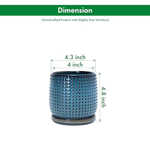 D'vine Dev 4 Inch Ceramic Beaded Stoneware Planter Pot - Flower Pot with Drainage Holes and Saucers for Indoor Succulent Plants or Flowers, Ocean Teal, 27-C-Z-8 - color: Ocean Teal, size: 4.3 Inch