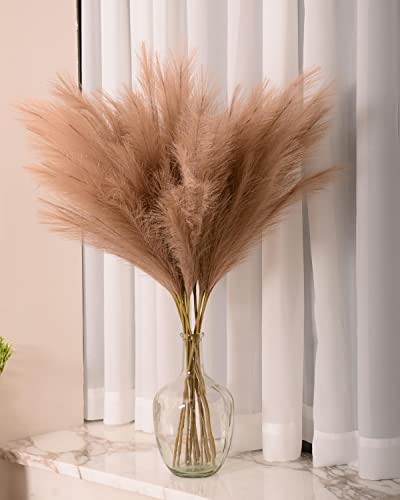 Faux Pampas Grass, 9 PCS 37''/3.1FT Tall Fluffy Fake Pompas Floral, Large Artificial Pompous Grass Branches for Floor Vase Fillers, Boho Farmhouse Room Wedding Decor (Taupe) - color: Taupe