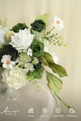 Ling's moment Artificial Flowers, 25Pcs 3" Roses in Emerald Green Shades, Realistic DIY Foam Floral Fill for Wedding Bouquets/Centerpieces, Outdoor Party Backdrops, Room/Table, Garden/Pot Decorations - color: Shades of Forest, size: 25Pcs