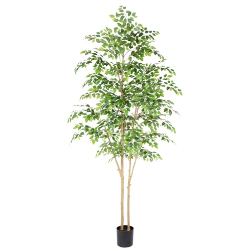 Nafresh Tall UV Resistant Ficus Tree Artificial，8ft(96in) Realistic Texture Potted Faux Ficus Tree， Fake Trees Indoor Outdoor for Home Office Living Room Bedroom Foyer Porch Decor. - size: 8ft