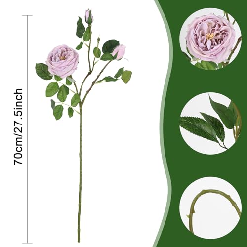 Real Touch Purple Austin Roses Peonies Artificial Flowers 4 Bouquets Latex Fake Peonies with Long Stem Realistic Faux Peonies for Wedding Party Home Table Centerpieces Decor (Light Purple) - color: Light Purple