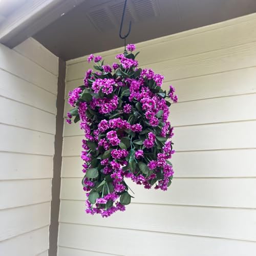 INXUGAO Hanging Baskets Artificial Flowers for Outdoor Interior Decor, Artificial Daisies Flowers Shrubs Plants with Baskets for Home Porch Garden Patio Patio Spring Summer Decor(Violet) - color: A-violet