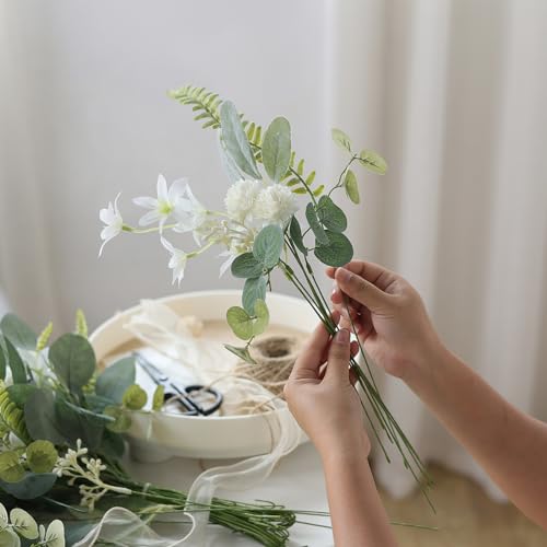 VIERENA Artificial Greenery Stems Box Set(Pack of 65pcs) with 8 Kinds of Faux Plants and Fake Flowers for DIY Wedding Bouquet Table Centerpieces and Floral Arrangement (Beige&Dusty Green) - color: Beige&dusty Green