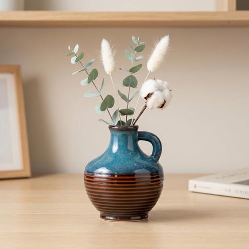 Sunddo 6 Inch Small Ceramic Vase for Centerpieces, Rustic Modern Vase, Pitcher Decorative Flower Vases for Home Decor, Farmhouse, Bedroom, Dining Table, Kitchen, Office Desk Decor - color: Navy Bronze, size: 6 Inch