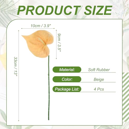 uxcell 4Pcs 11inch Artificial Anthurium Lily Flowers, Permanent Flower Bouquet for Home Arrangements Wedding Festival Decoration Crafts Store Decor Accessories, Beige - color: Beige