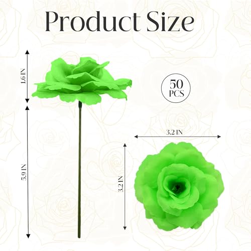 50 Pcs Rose Flower Head, Artificial Flowers Bulk for DIY Crafts, 3in Fake Rose Silk Flower Head wit Stem, Faux Flowers for Decoration, Wedding Home Party Decor Garland Decor (50, Grass Green) - color: Grass Green