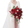 TINGE TIME 15 Inch Artificial Wedding Bouquets for Bride, Cascading Bouquet Wedding Bride Holding Flowers for Wedding Ceremony Anniversary, Bridal Shower and Party (Burgundy Red) - color: Burgundy Red