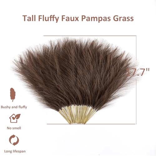 Dark Brown Pampas Grass Decor, 30 Pcs 17" Faux Pampas Grass Short Decor, Pompas Grass Flower Arrangement and Vase Filler for Boho Home Wedding Decoration - color: Dark Brown, size: 17'' Tall