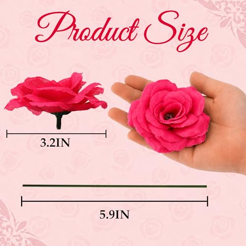 Rose Artificial Flowers, 50Pcs White Roses Head Flowers Bulk with Stem, 3 Inches Silk Rose Fake Flower Head for Wedding Party Home Decor DIY Baby Shower Centerpieces Tables Decoration (Rose Red) - color: Rose Red