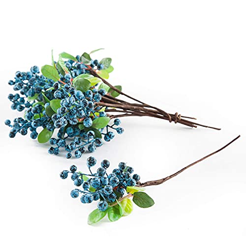 SHACOS Artificial Blue Berry Stems Pack of 20 Fake Blue Berries with Green Leaves 9.8 inch Fake Blueberries Picks for Spring Floral Bouquet Decorations Crafts Holiday Home Vase Decor Blueberry - color: Blue, size: 20 PCS