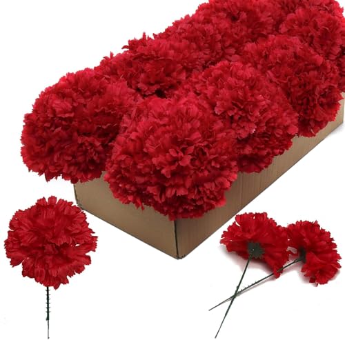 Larksilk 100 Pack Artificial Carnations - Bulk Silk Flowers for Weddings, Mother's Day, Graduations, Easter & Memorial Day - 3.5" Heads, 5" Stems, Real Touch Petals, 18 Colors Available - Burgundy - color: Burgundy, size: 100
