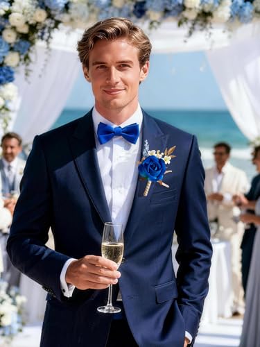 Serwalin 6 PCS Royal Blue Rose Boutonniere for Men, Artificial Silk Flower Boutonniere for Wedding Groom Groomsmen, Prom Homecoming Formal Party Suit Decoration - color: Royal Blue, size: Boutonniere 6pcs