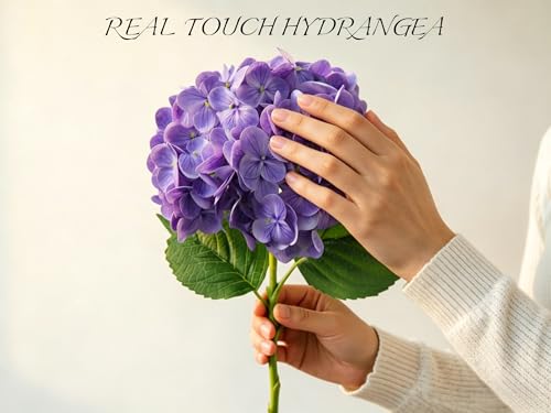 4 Pcs Faux Hydrangeas Real Touch Hydrangea Artificial Flowers Latex Large Fake Flower Long Stems for Wedding Home Party Table Centerpieces Decor (Purple) - color: Purple