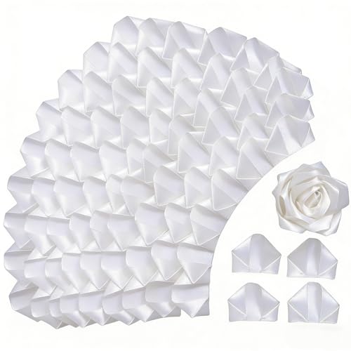 300Pcs Premade Satin Ribbon Rose Petals Half-Finished for Eternal Rose DIY Ramos Forever Flowers Bouquets Everlasting Floral,for Wedding,Anniversary,Birthday (300 Pcs White) - color: 300 Pcs White