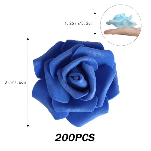 200pcs Blue Artificial Rose Flower Heads, 3inch White Foam Roses Bulk Stemless Fake Flower Heads for DIY Crafts,Cake Decoration Wedding,Baby Shower Flower Centerpieces(Shades of Blue) - color: 200pcs Shades of Blue