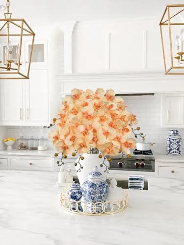 DILATATA 6PCS 32" Artificial Orchid Stems Rustic Butterfly Orchid Faux Phalaenopsis Flowers for Home Wedding Centerpieces Office Table Decorations Real Touch Silk Orchids for DIY Floral Arrangements - color: Cream Yellow