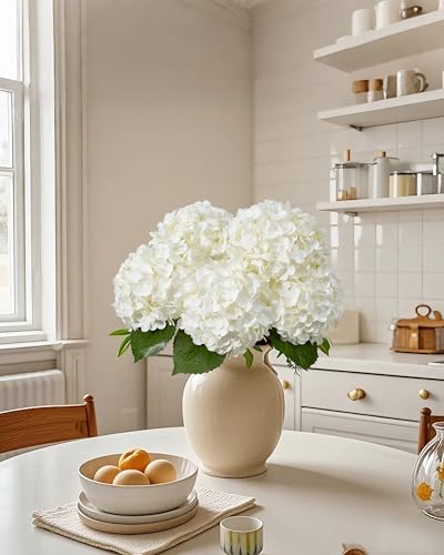 DuHouse 4Pcs Large Hydrangea Artificial Flowers,20 inch Latex Real Touch Hydrangeas Lifelike Hydrangea Flower for Home Wedding Bouquets Centerpieces Party Living Room Decoration(White) - color: White, size: 4pcs