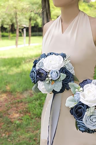 Lookein 7 Inch Wedding Bouquet Artificial Flowers Bouquet Bridesmaid Bouquet Bridal Bouquet Tossing Bouquet for Wedding Ceremony Bridal Shower, Classic Navy Blue - color: 7" Classic Navy Blue