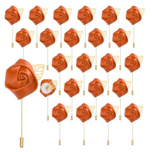 uxcell 24pcs Orange Rose Boutonnieres Flower Buttonholes Pocket Boutonnieres Pins for Wedding Ceremony Anniversary Prom Formal Dinner Party - color: Orange