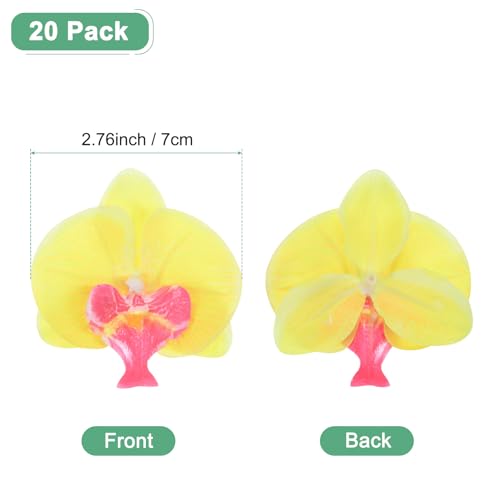 M METERXITY 20-Pack Artificial Orchid Flower Heads, Silk Faux Butterfly Flowers Head for Wedding/Bouquet/Bridal/Party Decor, Fake Phalaenopsis Petals Bulk [2.76 Inch, Yellow] - color: Yellow, size: 2.76 Inch